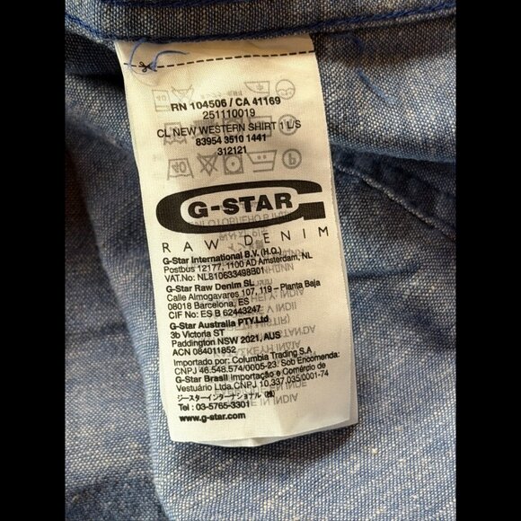G Star Raw Western Shirt Large Mens Blue Long Sleeve Collared Button Snap Linen - Picture 7 of 7